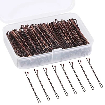 Image of 150 Pieces Bobby Pins, Hair Clips Grips Kirby for Women Styling Pins with Storage Box (Brown)