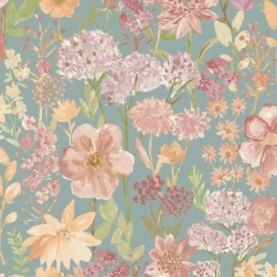 Image of Grandeco Wildflowers Wallpaper Natural Flower Themed Modern for Living Room, Bedroom, Hallway Smooth Matte Finish Pink/Blue