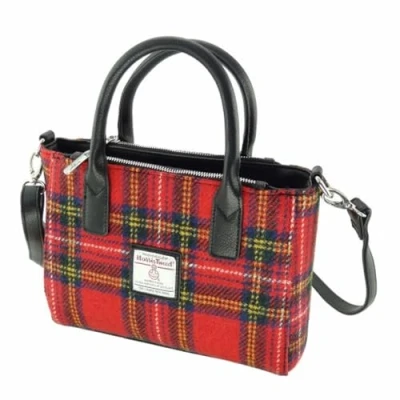 Image of Glen Appin of Scotland Harris Tweed Tote Handbag LB1228 Brora (Col 24 Red Tartan)