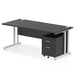 Image of Impulse 1800x800 Desk Black/Silver Cantilever Leg 2 Drawer Mobile Ped
