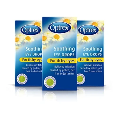 Image of Optrex Soothing Eye Drops, for Itchy Eyes, Hay Fever &amp; Allergy, 10ml (Pack of 3, 30ml)