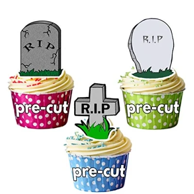 Image of PRE Cut Halloween RIP Gravestone Edible Cupcake Toppers/Cake Decorations (Pack of 24)