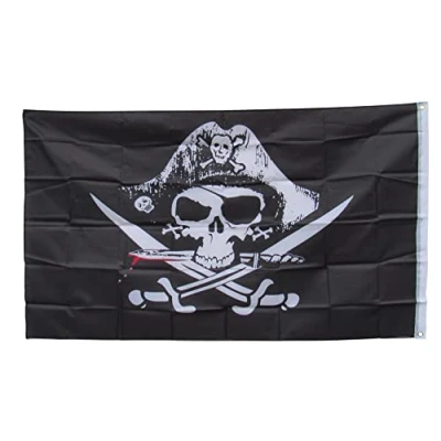 Image of SecureFix Direct Pirate Ship Flag (Jolly Roger Skull And Crossbones Boat Large Novelty), Multicolor, 1560MM X 900MM