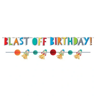 Image of Amscan 120440 Blast Off Space Kids Birthday Party Letter Banner &amp; Mini Kit 2 Pack