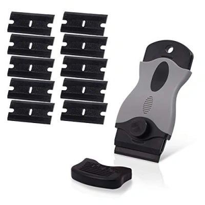 Image of Ehdis Plastic Scraper with 10 Razor Blade, Adhesive Remover, Sticky Remover for Removing Lable, Glue, Decal in The Glass, Window, Floor, Black