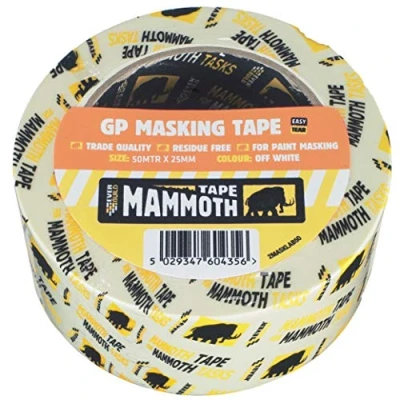 Image of Everbuild Mammoth General Purpose Trade Quality Masking Tape Suitable for Paint Off White 25mm x 50m