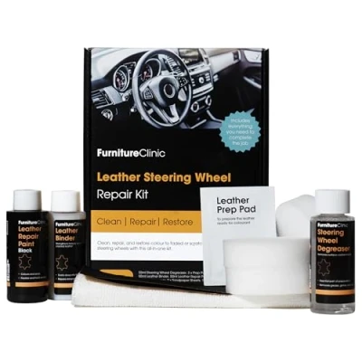 Image of Leather Steering Wheel Repair Kit (Black) Remove Any Grease Build up, Damage &amp; Restore the Colour to Worn