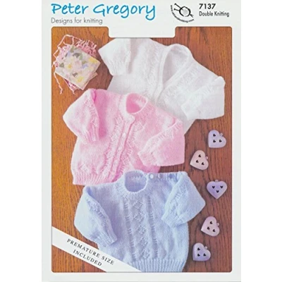 Image of Peter Gregory Double Knitting DK Pattern Sweaters &amp; Cardigans Including Premature Size (7137)