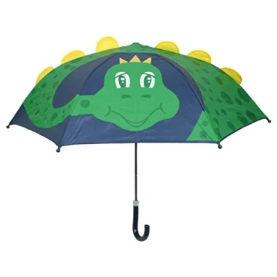 Image of Drizzles Childrens 3D Dome Umbrella with Crook Handle Navy Blue Dinosaur