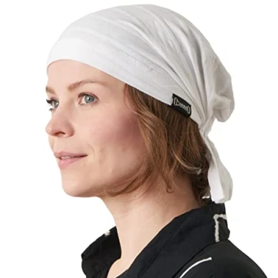 Image of CHARM Cotton Turban Bandana Cap Mens Chemo Head Cover Womens Pirate Hair Wrap White
