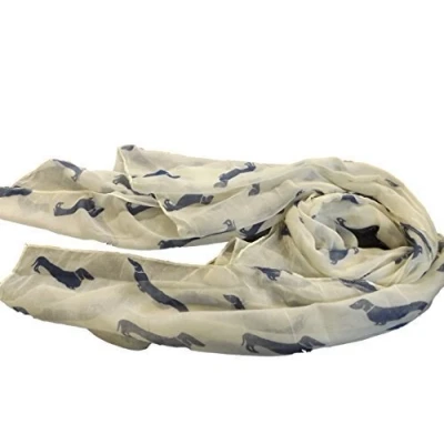Image of Fat catz copy Dachshund Dogs Print Scarf Large Size All Seasons Small sausage dog Soft Ladies Shawl, Wrap, Sarong (white/blue scarf)