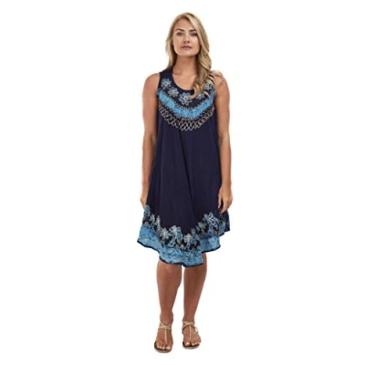 Image of Magritta Women Plus Size Sleeveless Tie dye Beach Summer Knee Length Sundress (One (12 24) UK, Blue Turquoise)