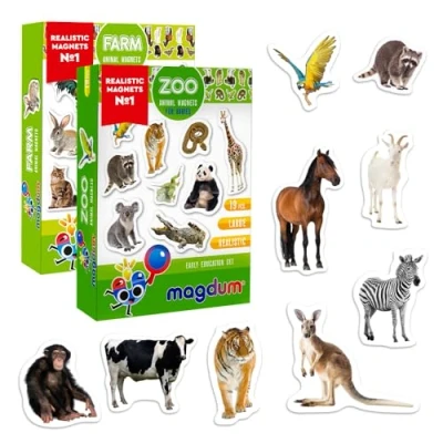 Image of Fridge Magnets for Kids MAGDUM SET ZOO+FARM Animal 35 Toddlers Magnetic Animals Toys Toddler Magnet Baby Preschool Games