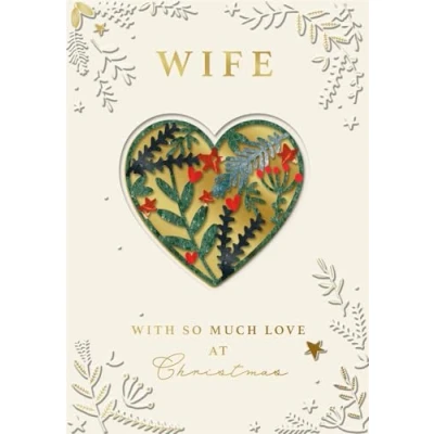 Image of Cards Wife with So Much Love at Christmas, Heart Shaped Foliage Design