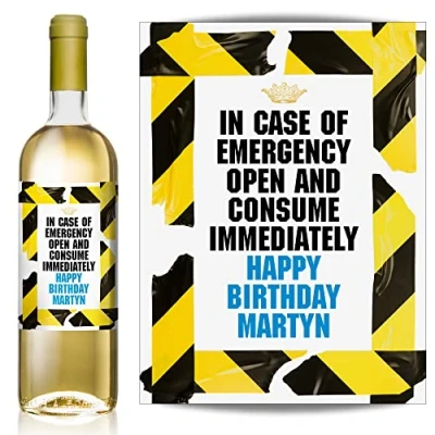 Image of Personalised &#039;in case of Emergency Open and Consume Immediately&#039; Wine, Gin, Rum, Vodka, Whisky Bottle Label Birthday Any Occasion Gift