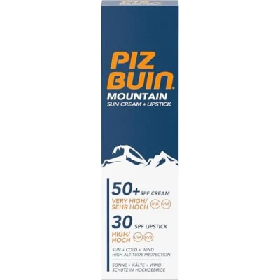 Image of Piz Buin Mountain Face Suncream SPF 50+ and Lipstick 30 2 in 1, 20ml