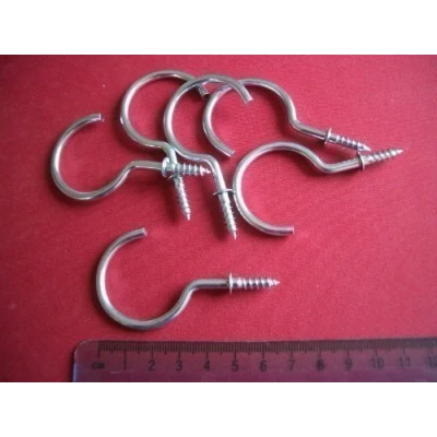 Image of 6 Large Chrome Cup Hooks Shouldered Screw 50mm 2&quot; Inch