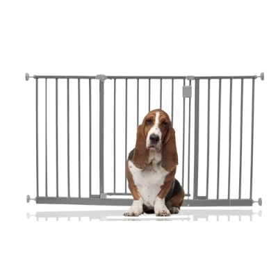 Image of Bettacare Extra Wide Hallway Dog Gate, 128cm 134cm, Grey, Pressure Fit Pet Puppy Safety Barrier for Hallways and Spaces, Easy Installation