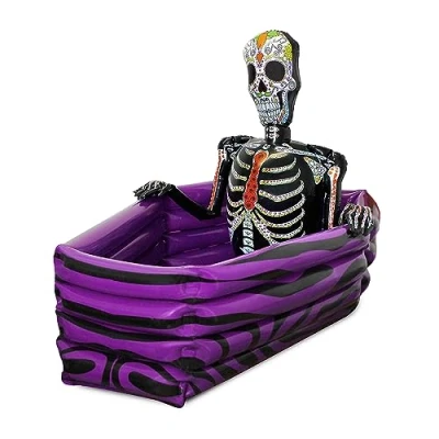 Image of I LOVE FANCY DRESS Halloween Inflatable Drinks Cooler Coffin Shaped with Day of the Dead Skeleton Festival Party Decoration Pack 1