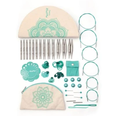 Image of KnitPro Mindful Interchangeable Needle Set 13 x 10cm Circular Knitting Pin Pairs with Accessories Passion for Beginners, Professionals &amp; Gift Set, Silver