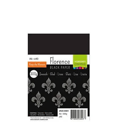 Image of Florence Cardstock Smooth Coloured Card Making Supplies A6 Black 40 Sheets Paper for Scrapbooking, and Other Crafts 300 GSM