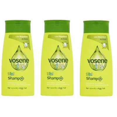 Image of THREE PACKS of Vosene Kids 3 in 1 Conditioning Shampoo Head Lice Repellent, Clear, 750 milliliters