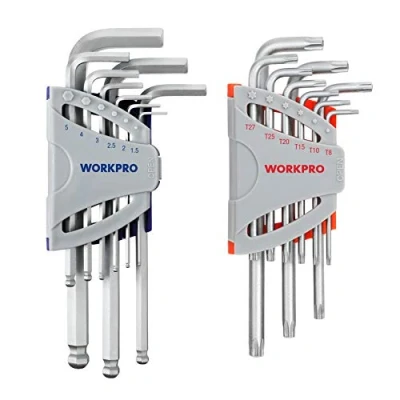 Image of WORKPRO 18 Piece Hex Key Set, Torx and Ball End, Cr V Long Arm Hexagon Key, 1.5 10 mm Metric Keys, Small Compact for Bicycle Home Repair