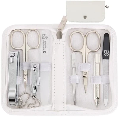 Image of 3 Swords Germany brand quality 8 piece manicure pedicure grooming kit set for professional finger &amp; toe nail care scissors clipper fashion leather case in gift box, Made by (002037)