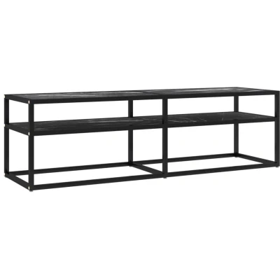 Image of vidaXL TV Cabinet Black Marble 140x40x40.5 cm Tempered Glass