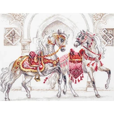 Image of Magic needle 220 424 ZW Royal Horses Counted Cross Stitch Kit with Zweigart Edition Cotton Multi Coloured 40 x 31 cm