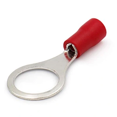 Image of Heschen Ring Terminal Crimp Connectors Vinyl Insulated Wire Electrical Connector RV1.25 10 Stud size 3/8&quot; for 0.5 1.5mm² (22 16 AWG) Red 100Pack