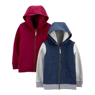Image of Simple Joys by Carter&#039;s Boys&#039; 2 Pack Fleece Full Zip Hoodies Hooded Sweatshirt, Blue/Burgundy, 5 Years (Pack of 2)