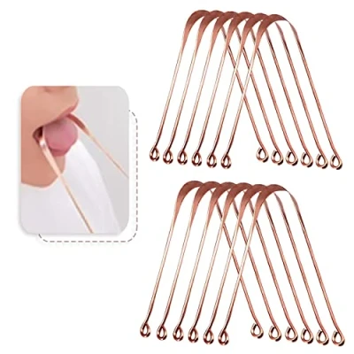 Image of 12 PCS Copper Tongue Scraper Dental Care Hygiene Oral Ayurvedic Mouth Cleaner Fresh Breath Restored U Shape Velvet London
