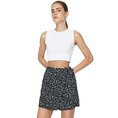 Image of Trendyol Women&#039;s High Waist Straight Leg Skort Shorts, Black, XL