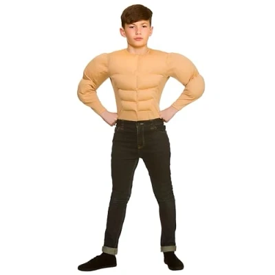 Image of Wicked Costumes Boys Muscle Chest Shirt Skin Colour One Size (6 10 Years)