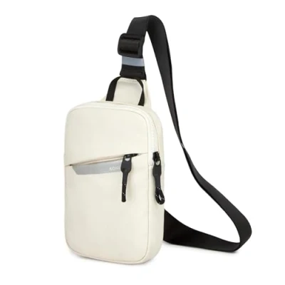 Image of Kono Cross Body Bag for Men Women, Adjustable Shoulder with Reflector, Men’s Sling and Sport Chest Hiking, Running, Cycling, Travel, Camping(Beige)