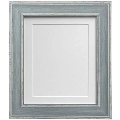 Image of FRAMES BY POST Scandi Distressed Blue Picture Photo Frame with White mount A2 For Image size A3