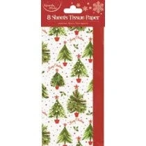 Image of North Pole 8 Sheets Mixed Tree Printed Christmas &amp; Plain Red Tissue Wrap Paper