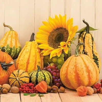 Image of Maki 3 Ply Autumn Decoupage Tissue Paper Napkins Decorative Serviettes 33cm x Pack of 20 (Autumn Pumpkins)