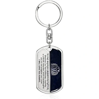 Image of cbincn Keychain Keepsake for Granddaughter, To My Badass Granddaughter Dog Tag Pendant Keychain, Personalized Birthday Gifts (Silver), One Size