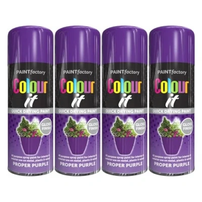 Image of DIOXSTAR Purple Spray Paint, Gloss Finish, Quick Drying All Purpose Paint for Metal, Wood, Plastic, Interior &amp; Exterior Use, 250ml (4 PCS)