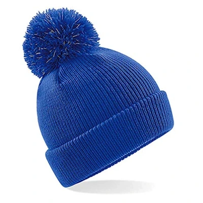 Image of Beechfield Children&#039;s Winter Hat Junior Reflective Bobble Beanie Blue One Size