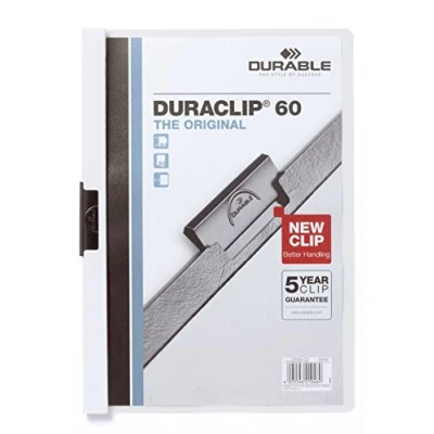 Image of DURACLIP 60 A4 Clip Folder Holds up to Sheets of Paper Robust Metal Sprung Pack 5 White Folders