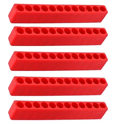 Image of Hex Bit Organiser Magnetic Holder Screwdriver Hole Plastic 12 Storage Strip Case Tool for Shank Bits Red 5pcs