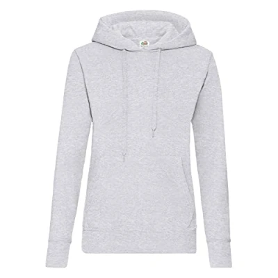 Image of Fruit of the Loom Womens Ladies Lady Fit Hooded Sweatshirt / Hoodie Grey viscose Size X Small
