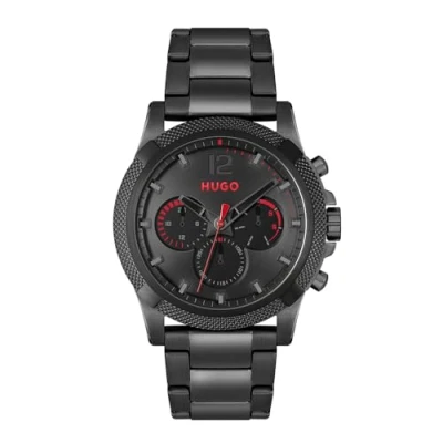 Image of HUGO Analogue Multifunction Quartz Watch for Men with Black Stainless Steel Bracelet 1530296