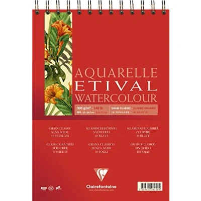 Image of Clairefontaine Ref 96426C Etival Classic Grained Wirebound Watercolour Painting &amp; Drawing Pad (10 Sheets of Paper) A4 (29.7 x 21cm) 300gsm Cellulose Art Paper