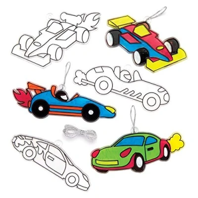 Image of Baker Ross AW572 Racing Car Suncatchers, Glass Painting Kits for Kids, Clear, Pack of 8, Pieces