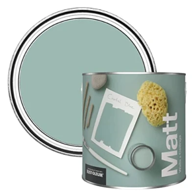 Image of Rust Oleum Colours Matt Emulsion Wall and Ceiling Paint Coastal Blue 2.5L