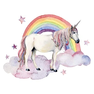 Image of Wee Blue Coo Unicorn Watercolour Rainbow Art Print Poster Wall Decor